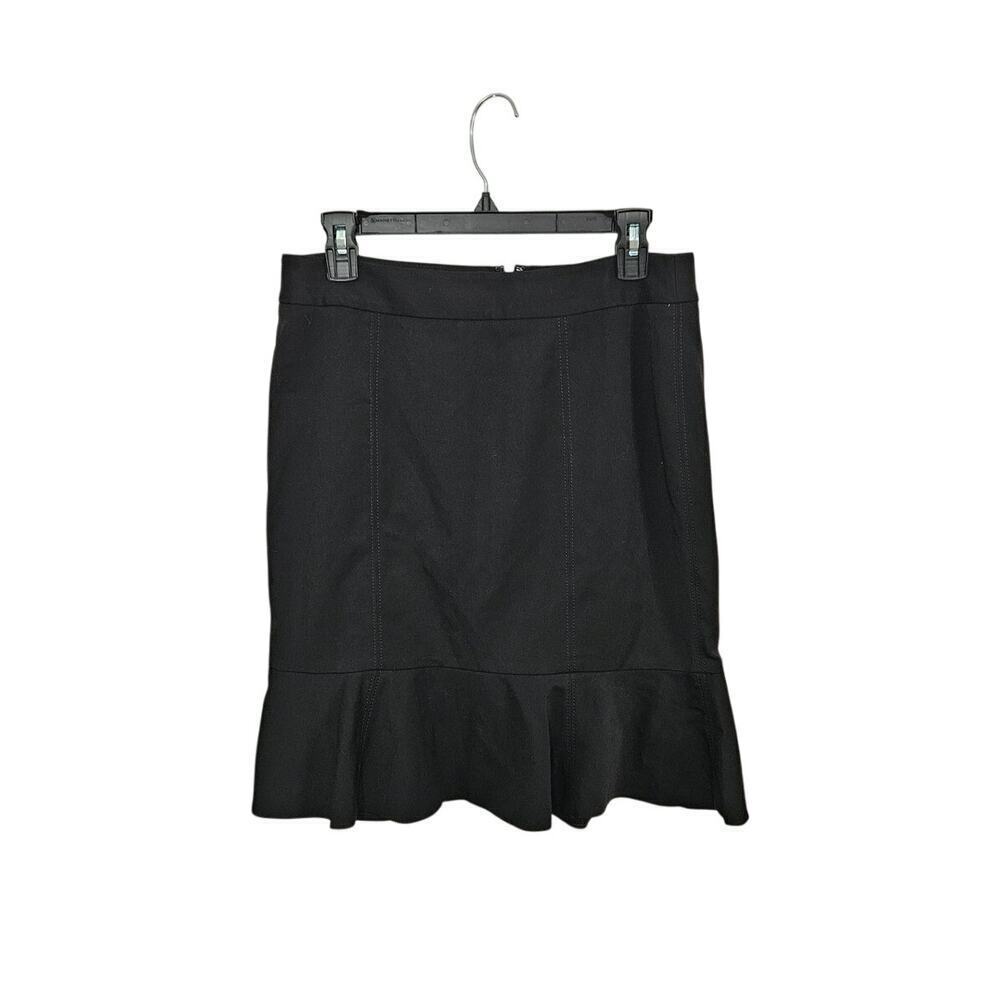White House Black Market Ruffle Hem Knee Length Black Mermaid Skirt Sz 8 Medium